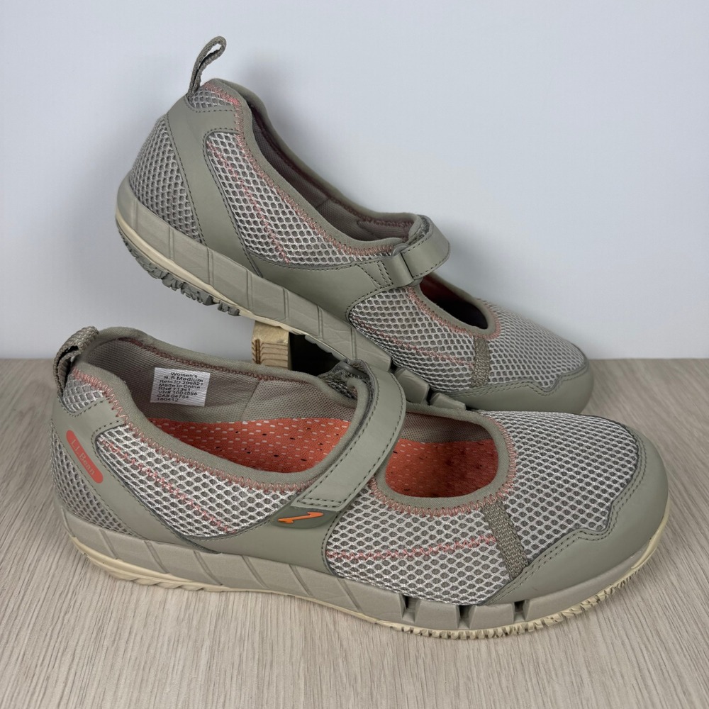 LL Bean Womens Gray Orange Mesh Mary Jane Water Shoes Hiking Sandals 9.5 299821